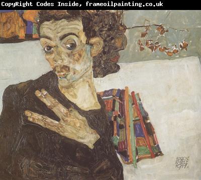 Egon Schiele Self-Portrait with Black Clay Vase and Spread Fingers (mk12)